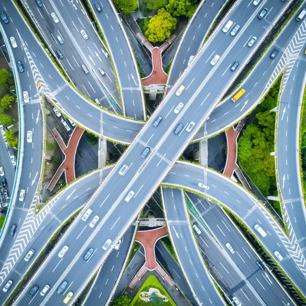 Luftaufnahme Eines Erhöhten Straßenknotenpunktes Shanghai — Stockfoto