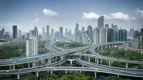 Panorama Intercambio Ciudad Shanghai Cruce Elevado Carretera Vista Ángulo Alto — Foto de Stock