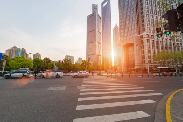 Straatmening Van Shanghai Eeuw Avenue Zebrapad Zonsondergang — Stockfoto