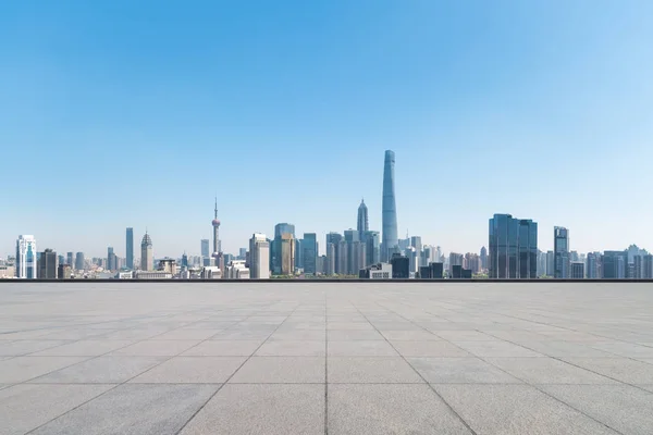 Lege Bakstenen Vloer Met Moderne Metropool Stadsgezicht Shanghai — Stockfoto