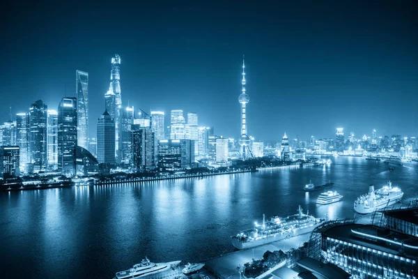 Shanghai Νυχτερινή Σκηνή Μπλε Τόνος Θέα Από Βόρειο Μπαντ Κίνα — Φωτογραφία Αρχείου