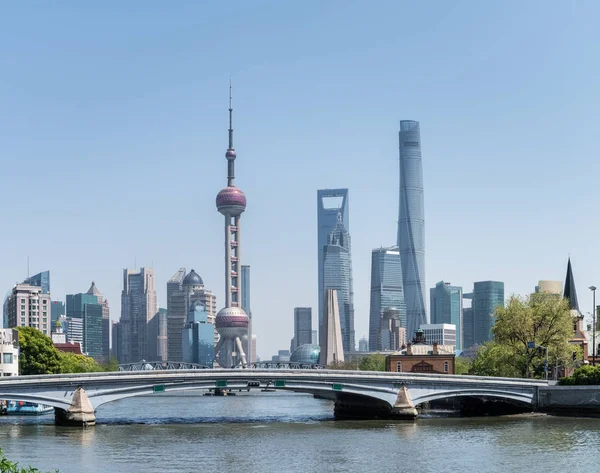 Vackra Shanghai Stadsbild Visa Från Floden Suzhou Kina — Stockfoto