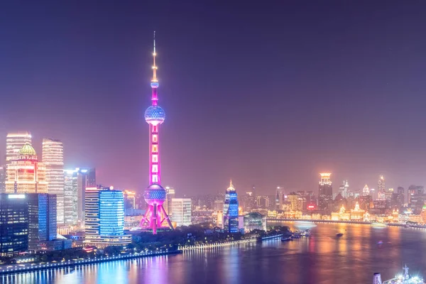 Scena Notturna Shanghai Bellissimo Scenario Entrambi Lati Del Fiume Huangpu — Foto Stock