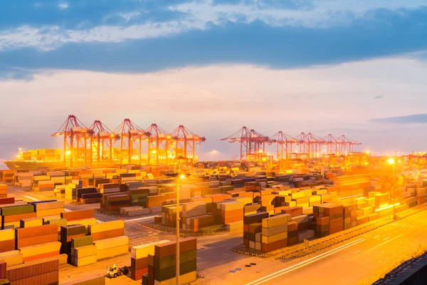 Modern Container Terminal Nightfall Shanghai Yangshan Deep Water Port — Stock Photo, Image