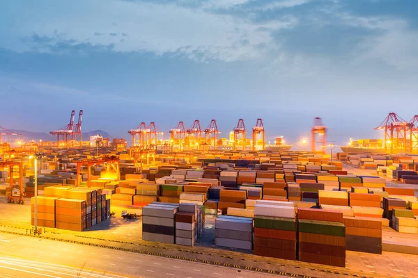 Containerterminal Nightfall Shanghai Yangshan Djupt Vatten Port — Stockfoto