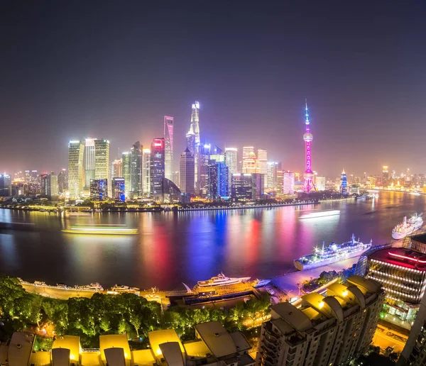 Escena Nocturna Shanghai Skyline Vista Ojo Pez Desde Norte Del —  Fotos de Stock