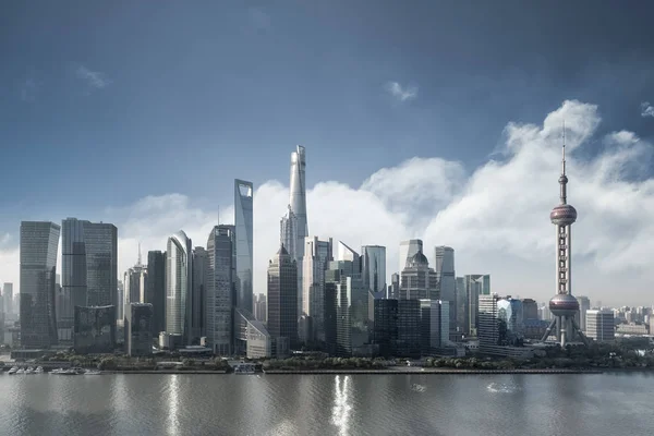 Šanghaj Panoráma Ráno Detailní Finanční Centrum Budov Modrou Oblohou — Stock fotografie