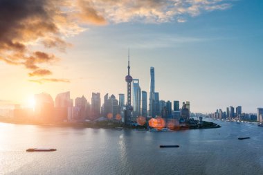 Modern manzarası ile çok güzel bir sabah parlaklık, Çin shanghai