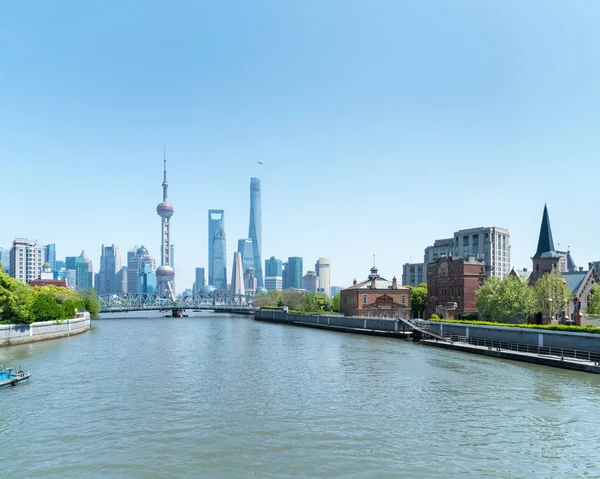 Shanghai Landschap Van Suzhou River Het Voorjaar — Stockfoto