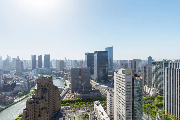 Modern Mimarinin Shanghai Cityscape Manzarası Yüksek Açılı Görünüş — Stok fotoğraf