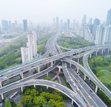 Şehir değişim içinde hava görünümünü shanghai, yükseltilmiş yol kavşağı, Çin