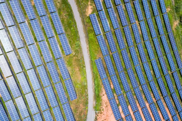 Flygfoto Solcellspaneler Sluttning Ren Energi För Solenergi — Stockfoto