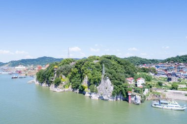 Çan hill manzara alan, yangtze Nehri ve poyang Gölü, jiangxi, Çin kesişme noktasında yer alan taş