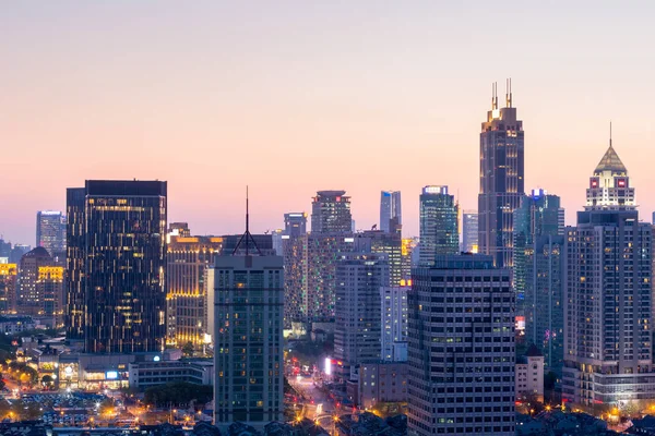 Piękny Panoramę Shanghai Nowoczesny Budynek Zachód Słońca — Zdjęcie stockowe