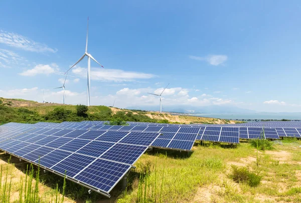 Solar Panels Wind Power Generation Clean Energy — Stock Photo, Image
