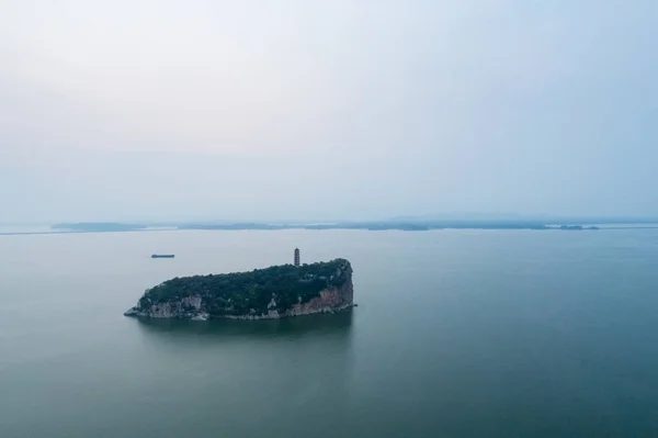 Vista Aérea Bela Colina Sapatos Lago Poyang China — Fotografia de Stock