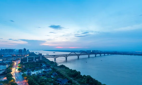 Ponte Rio Jiujiang Yangtze Anoitecer China — Fotografia de Stock