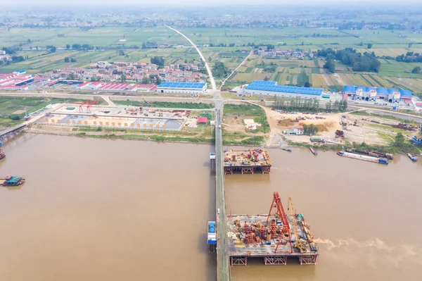 Aerial View Bridge Construction Site Yangtze River China — Stock Photo, Image