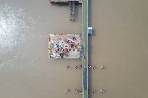 Aerial View Bridge Construction Site Yangtze River China — Stock Photo, Image