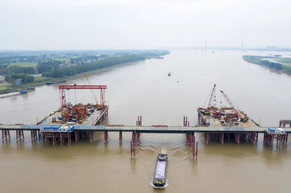 Aerial View Bridge Construction Site Yangtze River China — Stock Photo, Image