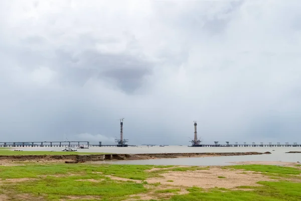 Bridge Construction Poyang Lake Cloudy Jiujiang China — Stock Photo, Image