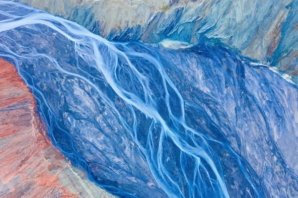 Xinjiang Anjihai Grand Canyon Closeup Blue Riverbed Network Blood Vessels — Stock Photo, Image