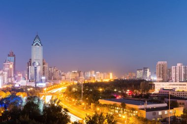 gece sahne Urumçi cityscape, Doğu Türkistan, Çin