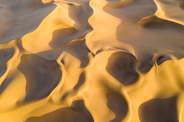Aerial View Desert Landscape Sunset Golden Sand Dunes Background Texture — Stock Photo, Image