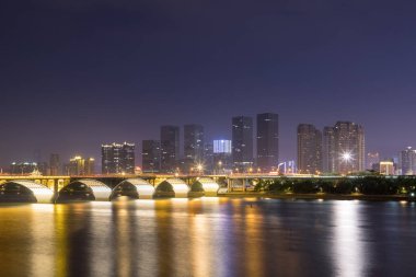 güzel xiangjiang nehir gece, changsha cityscape, Çin