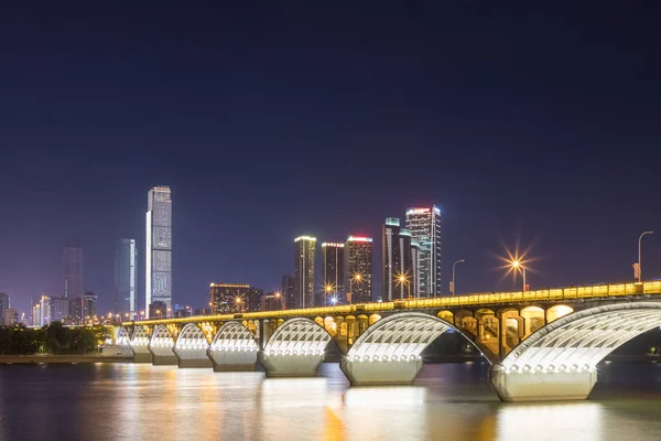 Changsha Oranje Eiland Brug Bij Nacht Provincie Van Hunan China — Stockfoto