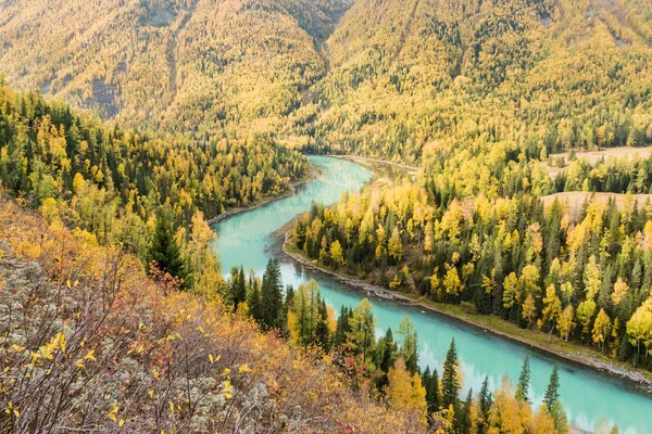 Herbstlandschaft Der Schönen Mondbucht Xinjiang Kanas China — Stockfoto