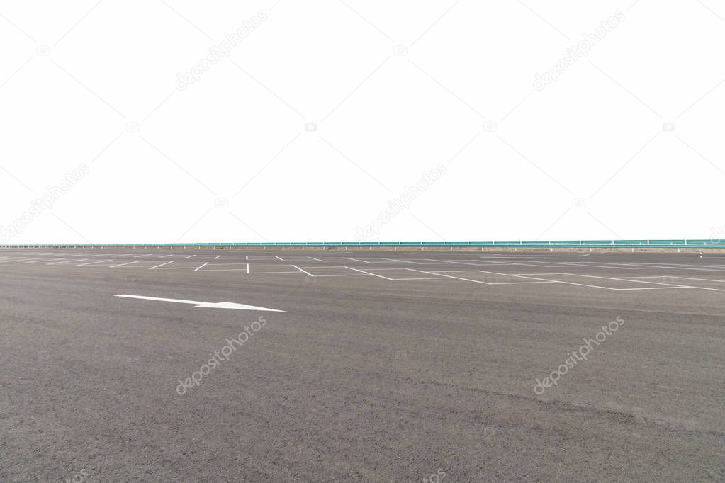 asphalt road surface on parking lot near the highway isolated on white with clipping path