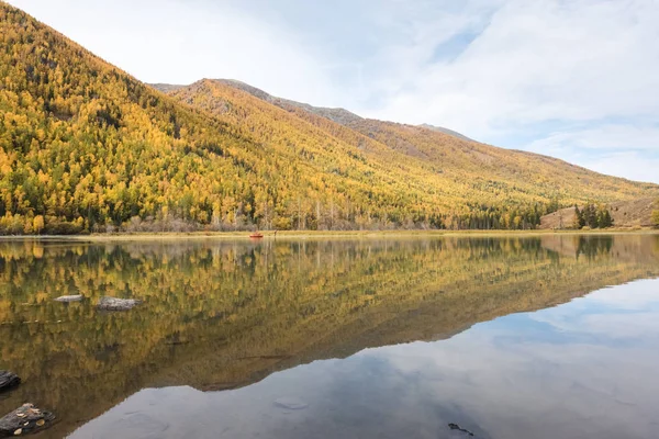 Осенние горные леса и отражение — стоковое фото