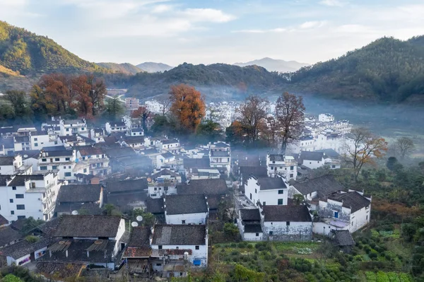 Vista Aerea Del Villaggio Shicheng Nel Tardo Autunno Contea Wuyuan — Foto Stock