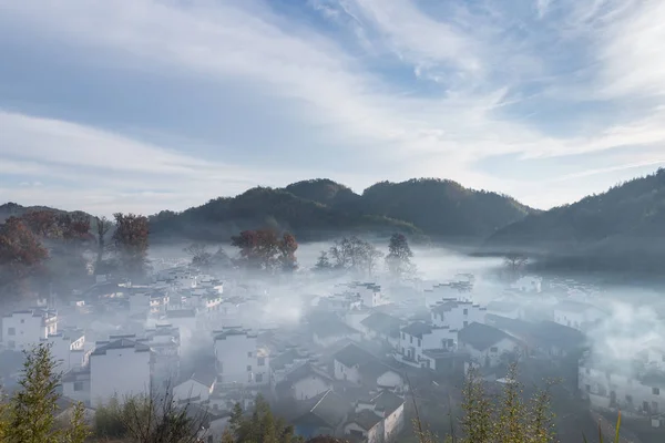 Wuyuan Landscape Shicheng Village Morning Smoke Mist Beautiful Countryside China — Stock Photo, Image