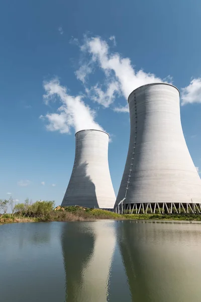 Closeup Cooling Towers Electric Power Plant — Stock Photo, Image