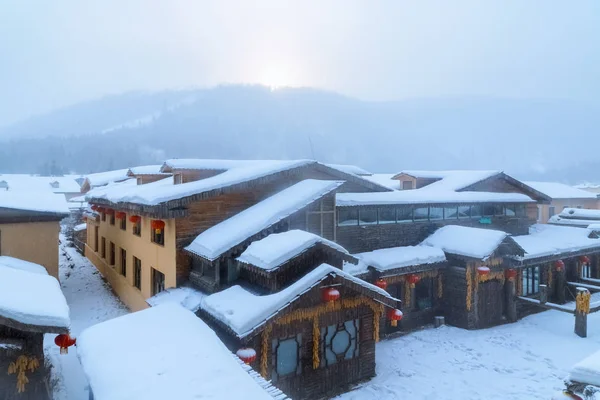 Paysage Canton Neige Tôt Matin Ferme Forestière Shuangfeng Province Heilongjiang — Photo