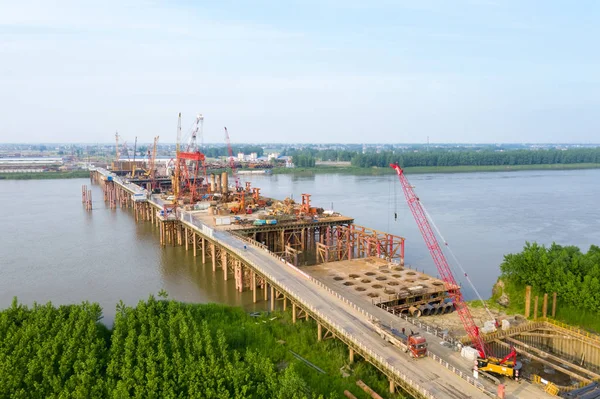 Bridge construction site on yangtze river — Stock Image Bridge construction site on yangtze river Stock Image