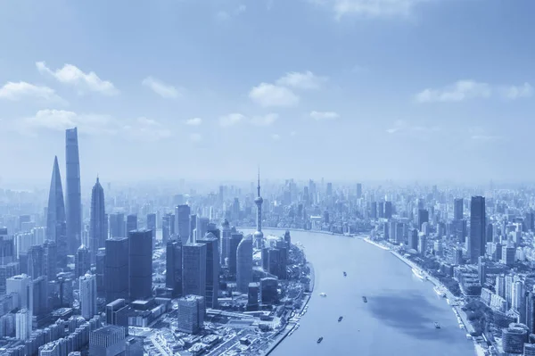 Vista Aérea Del Paisaje Urbano Shangai Río Huangpu China — Foto de Stock