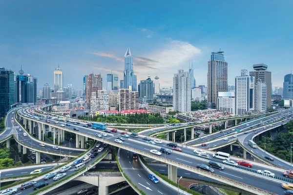 Stadtverkehr Shanghai Nord Süd Viadukt Kreuzung Der Abenddämmerung China — Stockfoto