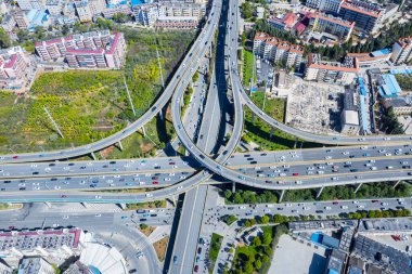 Kunming şehrindeki şehir kavşağının havadan görünüşü, yunnan eyaleti, Çin