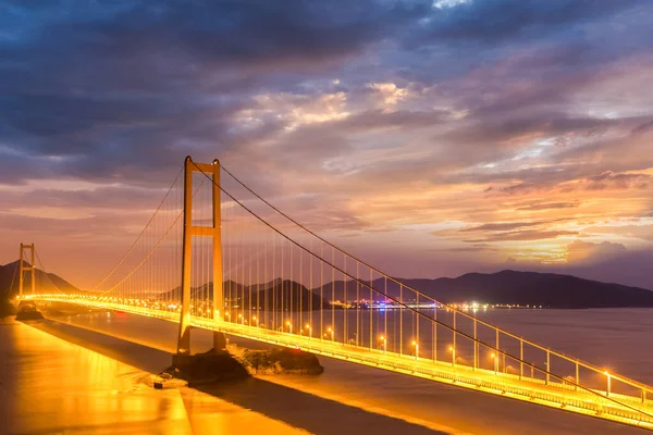 Ponte Che Attraversa Mare Calar Della Notte Città Zhoushan Provincia — Foto Stock