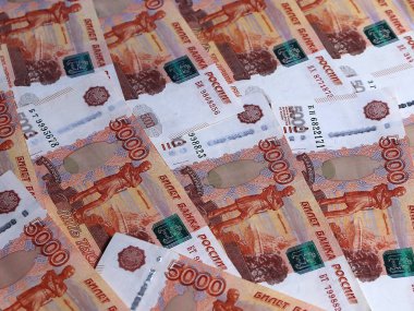 bir yığın Rus kağıt mezhepleri beş bin ruble nominal değeri ile 