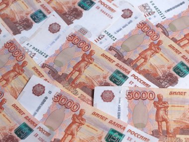 bir yığın Rus kağıt mezhepleri beş bin ruble nominal değeri ile 