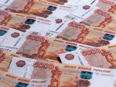 bir yığın Rus kağıt mezhepleri beş bin ruble nominal değeri ile 