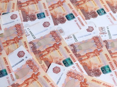 bir yığın Rus kağıt mezhepleri beş bin ruble nominal değeri ile 