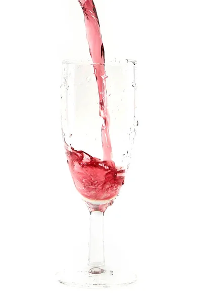 Rött Vin Skapar Vackra Mönster När Poppar Ett Glas — Stockfoto