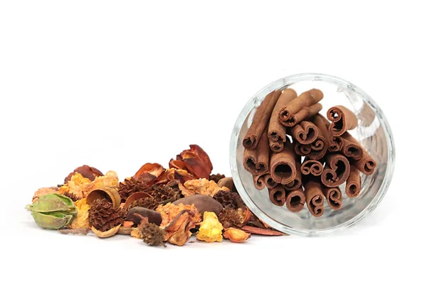 Food Dry Seasonings Cinnamon Sticks Glass Container — Stock Photo, Image
