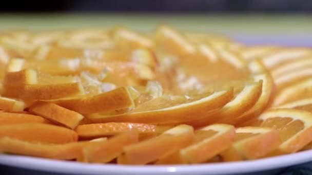 Rodajas Naranja Madura Plato Para Desayuno — Vídeos de Stock