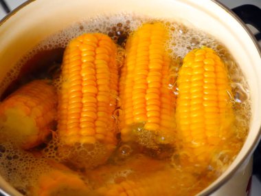kaynar suda ise yemek yemek için olgunlaşmış taze mısır